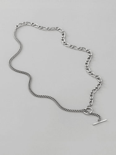 Collar de cadena hueca asimétrica vintage geométrica de plata de ley 925