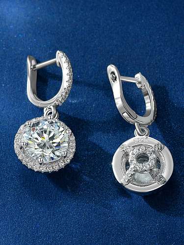 Boucles d'oreilles rondes en argent sterling 925 avec diamants à haute teneur en carbone