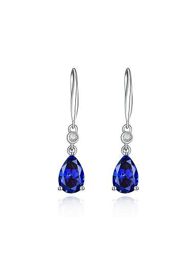 925 Sterling Silver High Carbon Diamond Blue Water Drop Dainty Hook Earring