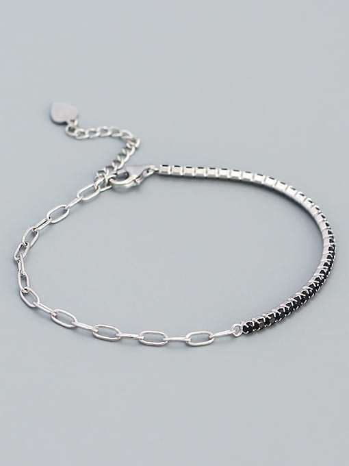 925 Sterling Silver Cubic Zirconia Geometric Dainty Adjustable Bracelet