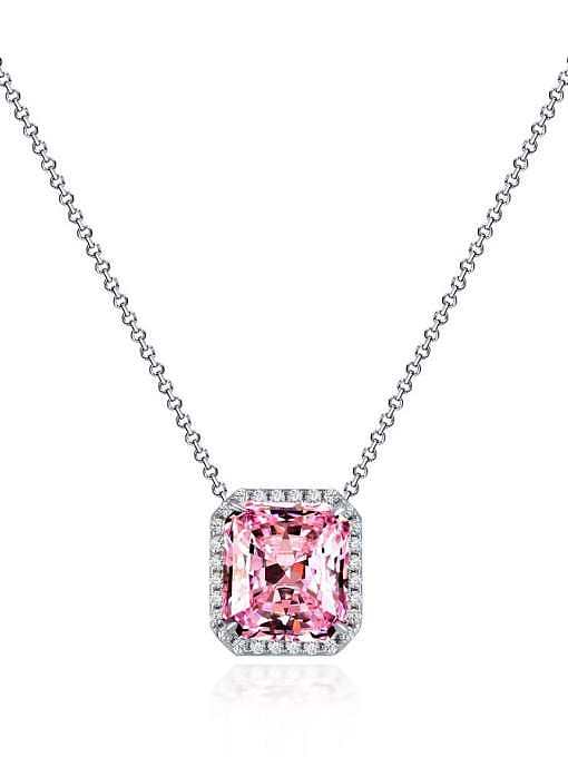 Collier de luxe géométrique rose diamant à haute teneur en carbone en argent sterling 925