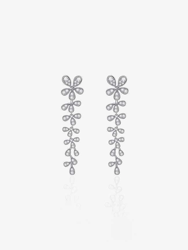 925 Sterling Silver High Carbon Diamond Flower Dainty Drop Earring