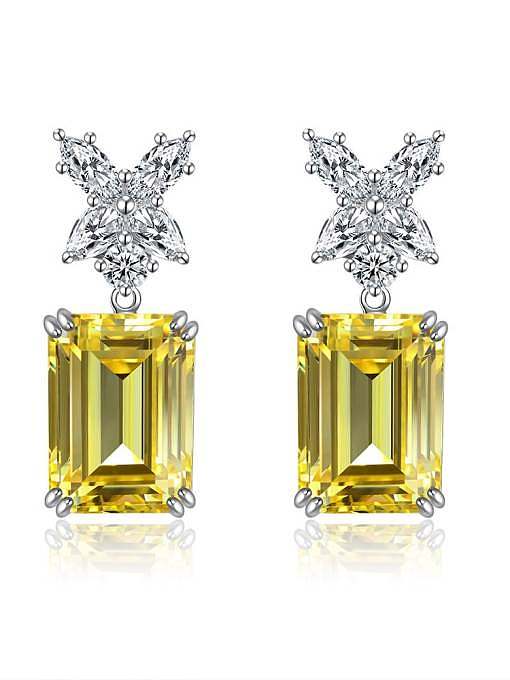 Boucles d'oreilles en argent sterling 925 à haute teneur en carbone et diamants jaunes Rectangle Dainty