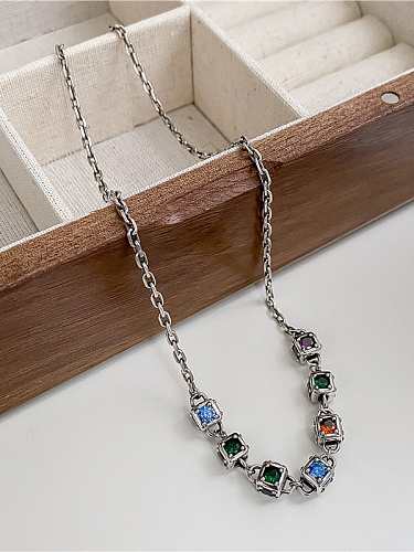 925 Sterling Silver Cubic Zirconia Geometric Vintage Necklace