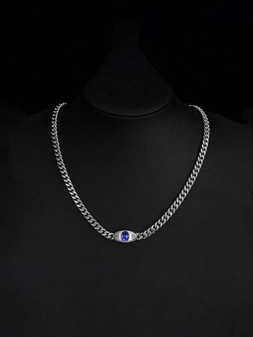 Collier à maillons géométriques bleus à haute teneur en carbone en argent sterling 925 avec diamants