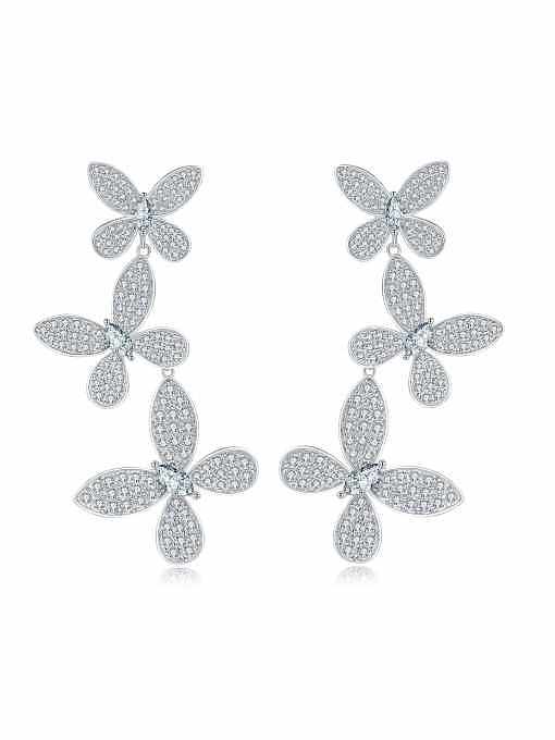 925 Sterling Silver High Carbon Diamond Flower Dainty Drop Earring