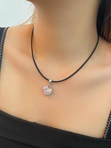 925 Sterling Silver High Carbon Diamond Artificial Leather Round Dainty Choker Necklace