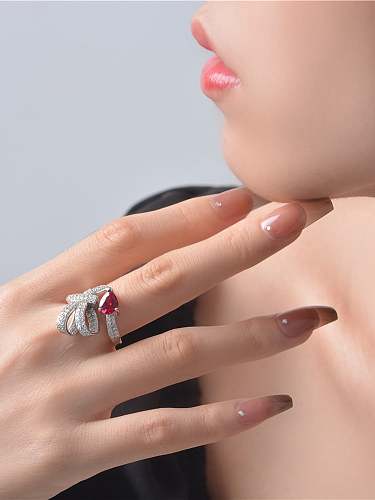 925 الفضة الاسترليني خاتم الماس عالية الكربون الأحمر هندسية فاخرة