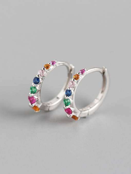925 Sterling Silver Cubic Zirconia Multi Color Geometric Minimalist Huggie Earring