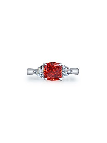 925 Sterling Silver High Carbon Diamond Orange Geometric Dainty Solitaire Ring