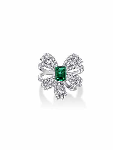 925 Sterling Silver High Carbon Diamond Green Flower Dainty Band Ring