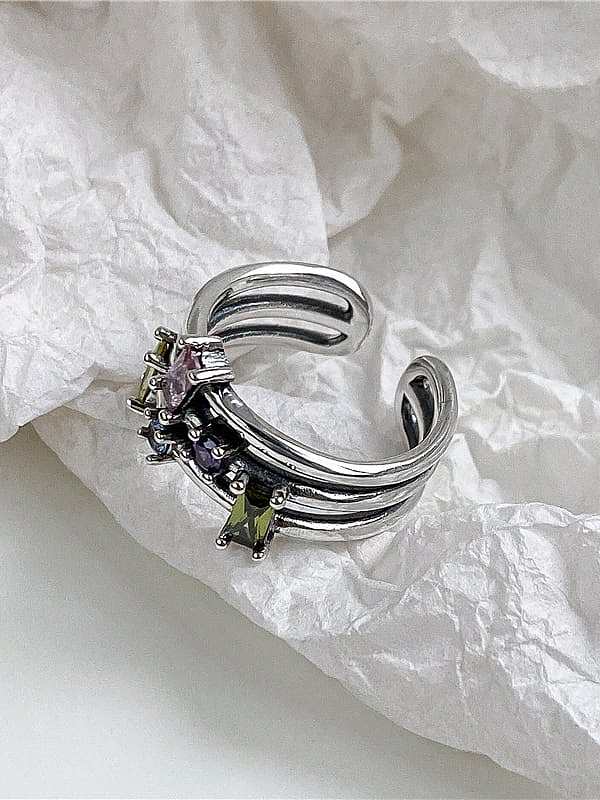 925 Sterling Silver Cubic Zirconia Geometric Vintage Stackable Ring