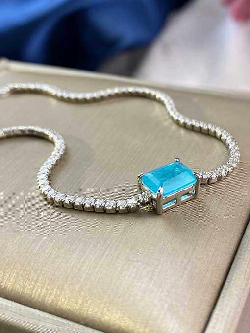 Bracelet ajustable en argent sterling 925 à haute teneur en carbone et diamant bleu géométrique