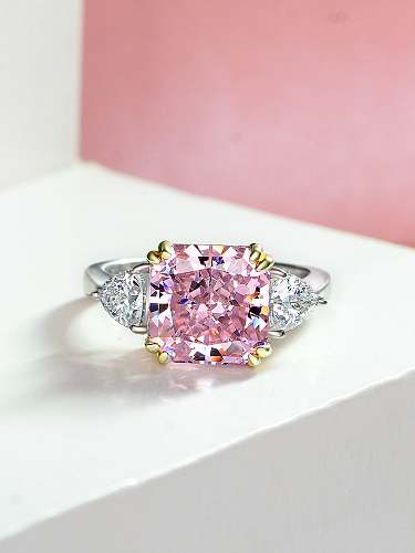 Anillo delicado geométrico rosa de diamante de alto carbono de plata de ley 925