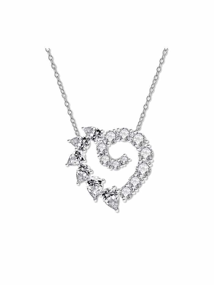 Collar de lujo con corazón blanco de diamante de alto carbono de plata de ley 925