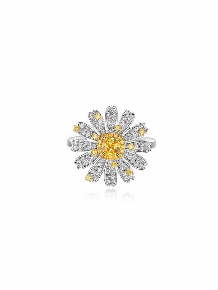 Ring aus 925er Sterlingsilber mit hohem Karbon-Diamant und gelber Blume