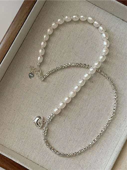 Dainty Heart Ensemble de bracelet et collier en argent sterling 925 avec perles d'eau douce
