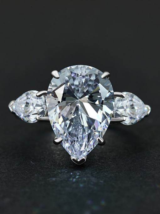 Anel de luxo prata esterlina alto carbono diamante gota de água azul 925