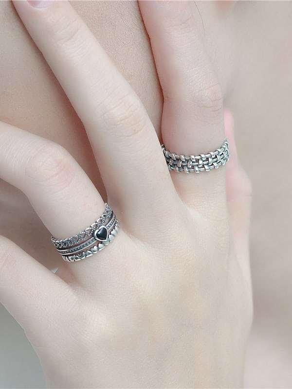 925 Sterling Silver Cubic Zirconia Vintage Retro Love Three Layer Stackable Ring