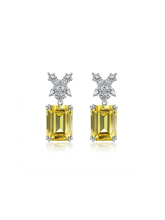 Boucles d'oreilles en argent sterling 925 à haute teneur en carbone et diamants jaunes Rectangle Dainty