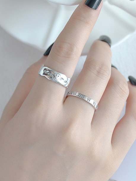 925 Sterling Silver Smiley Letter Vintage Band Ring