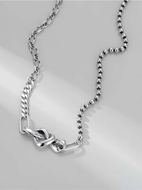 Collier Chaîne Asymétrique Vintage Noeud Coeur en Argent Sterling 925