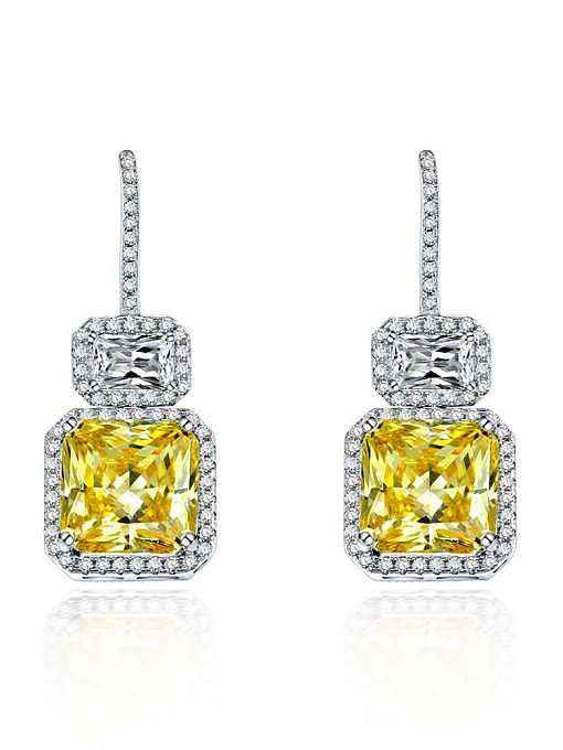 Pendiente de gancho de lujo geométrico amarillo de diamante de alto carbono de plata de ley 925