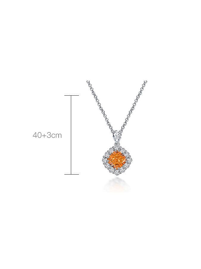 925 Sterling Silver High Carbon Diamond Orange Geometric Luxury Necklace