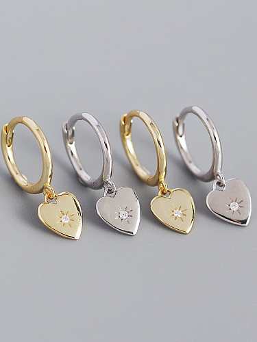 925 Sterling Silver Rhinestone Heart Minimalist Huggie Earring