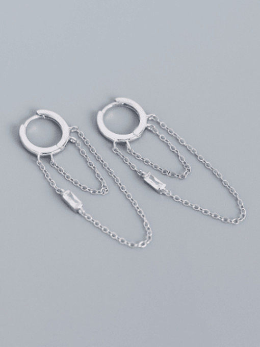 925 Sterling Silver Cubic Zirconia Tassel Minimalist Drop Earring