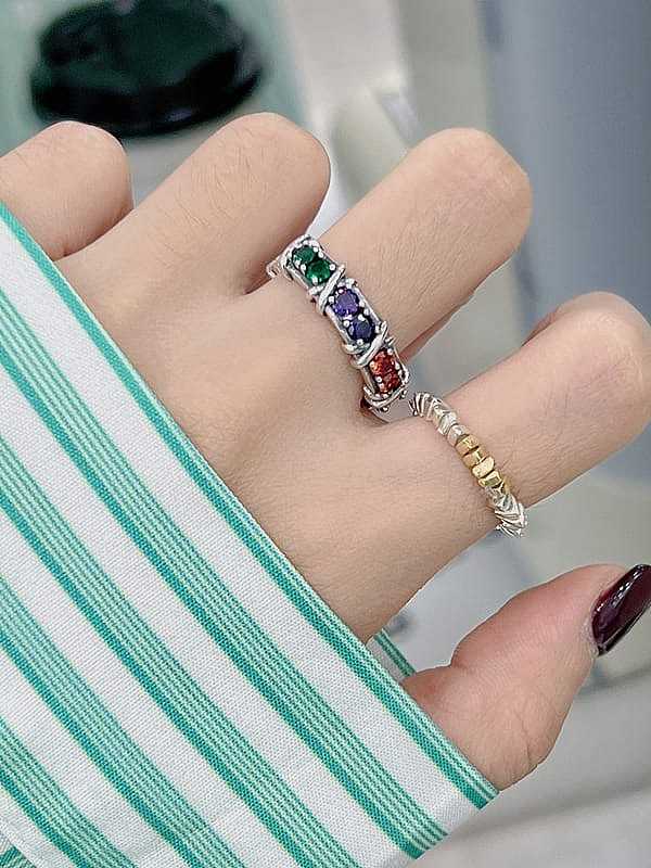 925 Sterling Silver Cubic Zirconia Geometric Vintage Band Ring