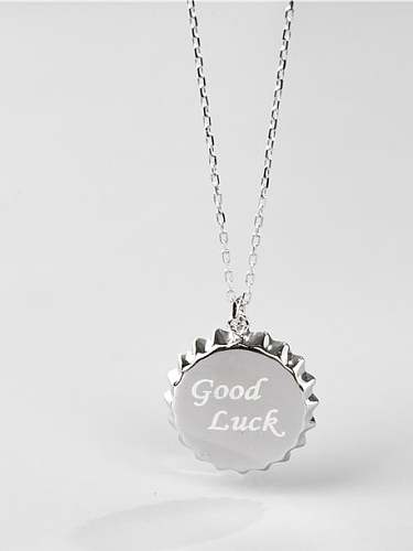 925 Sterling Silver Round Letter" GOOD LUCK" Minimalist Necklace