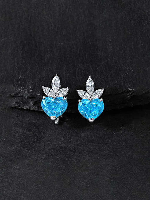 925 Sterling Silver High Carbon Diamond Blue Heart Dainty Stud Earring