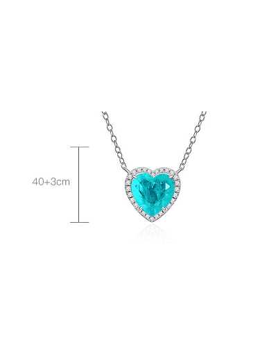 925 Sterling Silver High Carbon Diamond Blue Heart Luxury Necklace