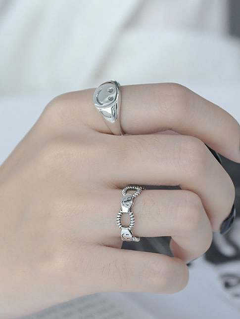 925 Sterling Silver Hollow Geometric Smiley Vintage Band Ring