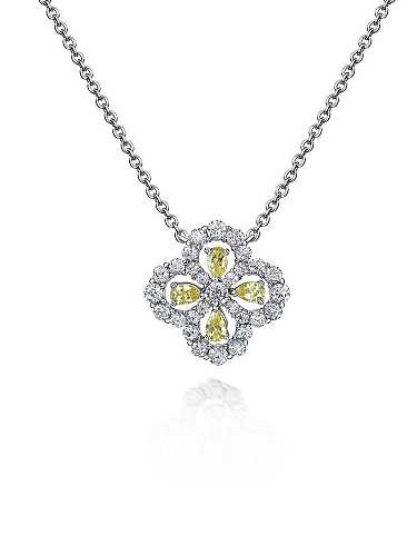 Colar delicado de flor de diamante de prata esterlina de alto carbono 925