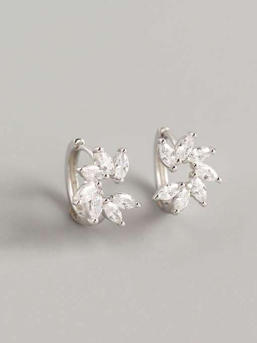 925 Sterling Silver Cubic Zirconia White Flower Dainty Huggie Earring
