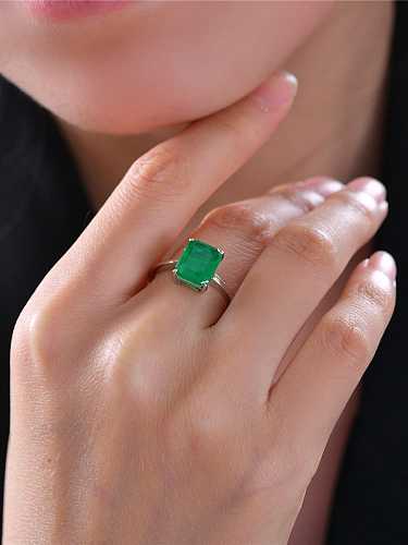 925 الفضة الاسترليني عالية الكربون الماس الأخضر خاتم خمر هندسي