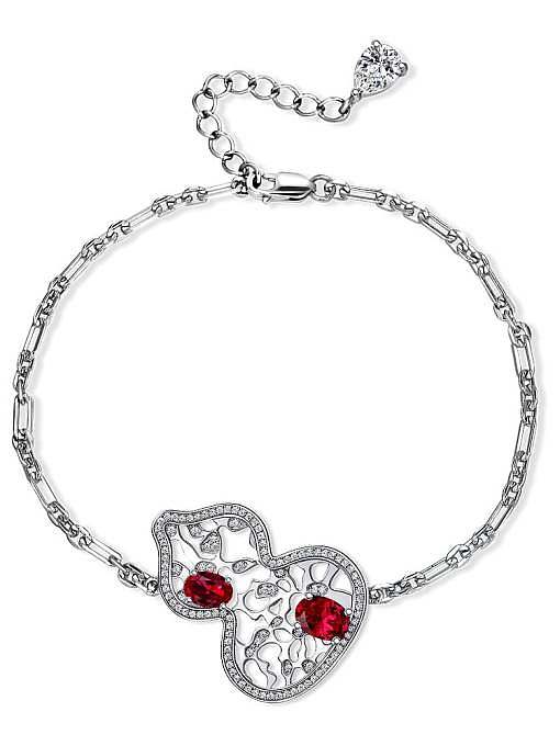 Pulseira delicada de prata esterlina 925 alto carbono diamante diamante vermelho flor