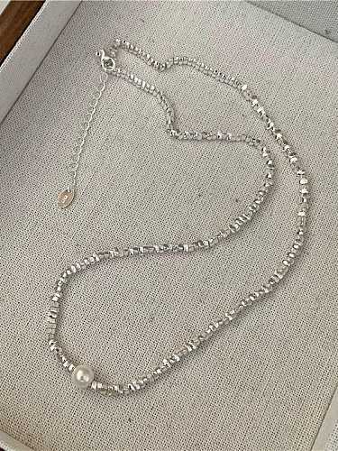 Geometrische Vintage Halskette aus 925er Sterlingsilber mit Süßwasserperlen