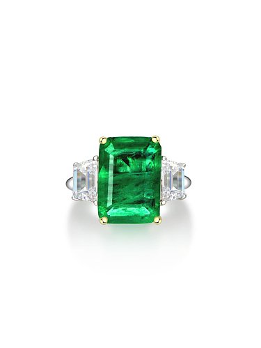 Anillo de plata de ley 925 con alto contenido de carbono y diamante verde geométrico vintage.