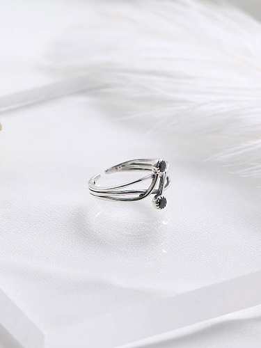925 Sterling Silver Cubic Zirconia Black Geometric Dainty Band Ring