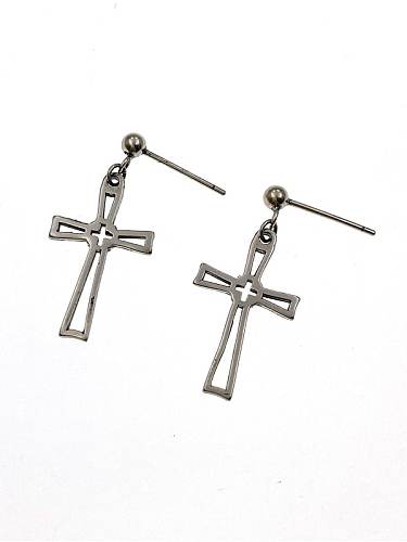 Boucles d'oreilles pendantes vintage croix en argent sterling 925