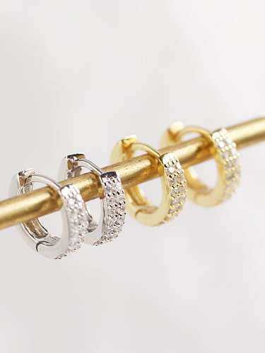 925 Sterling Silver Rhinestone White Geometric Minimalist Huggie Earring