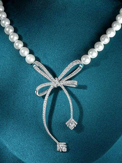 Collier de luxe avec nœud papillon en argent sterling 925 et diamants à haute teneur en carbone