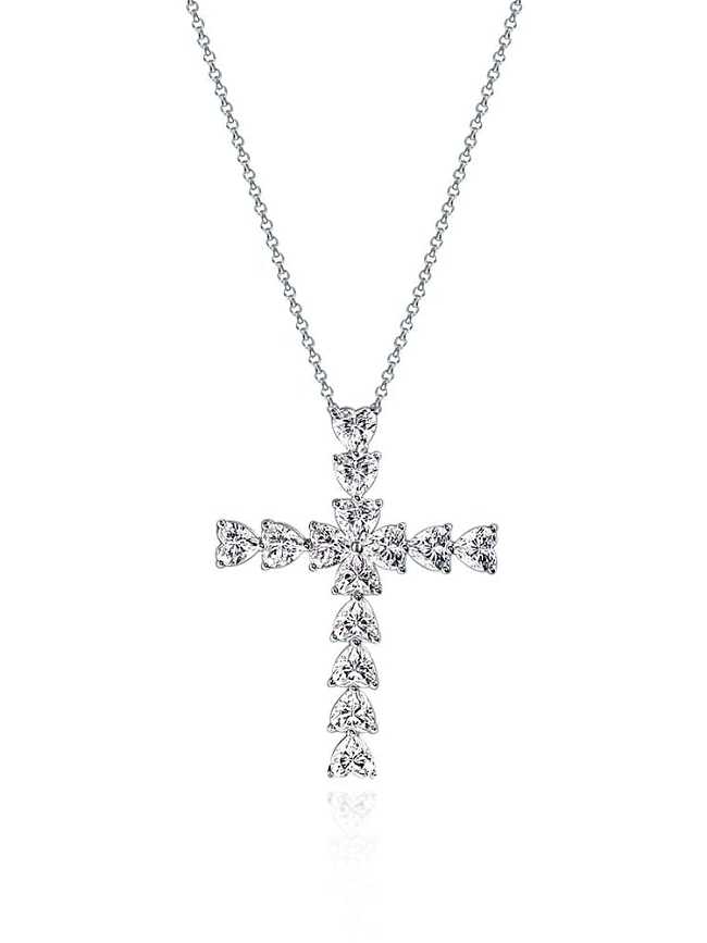 925 Sterling Silver High Carbon Diamond Cross Luxury Necklace