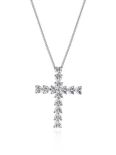 Luxus-Halskette aus 925er Sterlingsilber mit Diamantkreuz und hohem Kohlenstoffgehalt