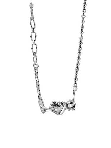 925 Sterling Silver Knot Heart Vintage Asymmetrical Chain Necklace