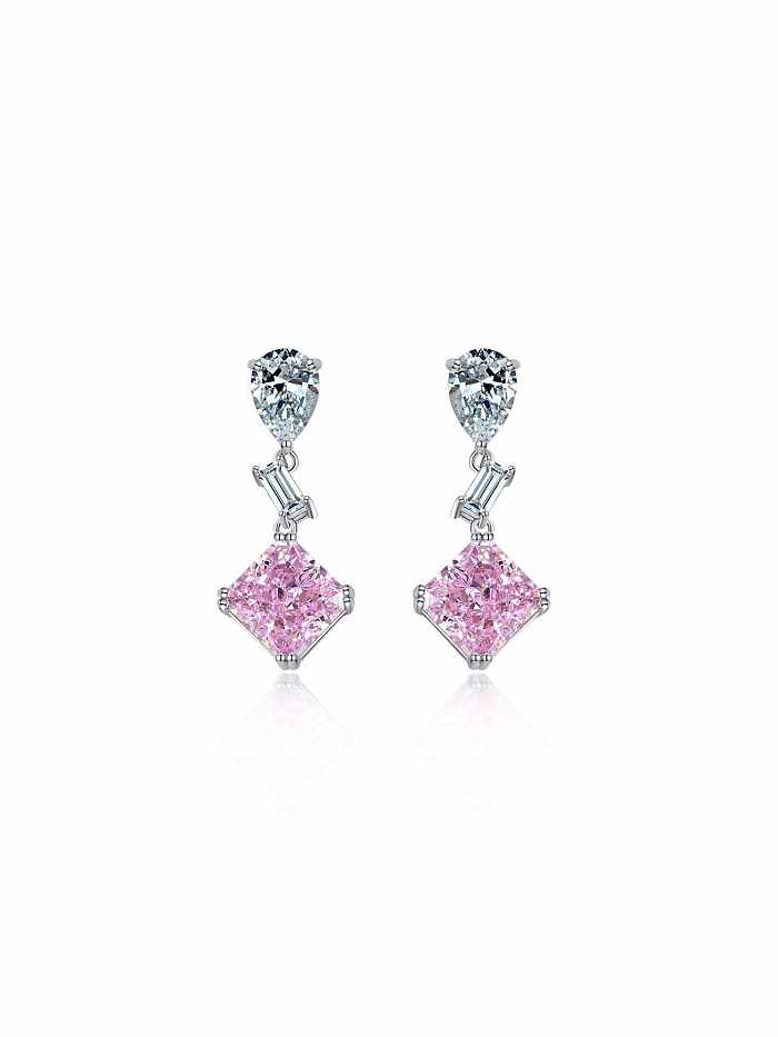 Boucles d'oreilles pendantes en argent sterling 925 à haute teneur en carbone et diamants roses