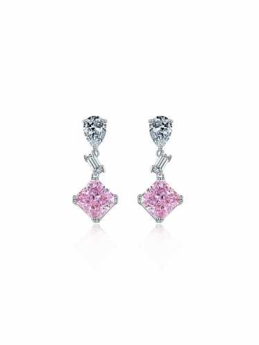 Boucles d'oreilles pendantes en argent sterling 925 à haute teneur en carbone et diamants roses